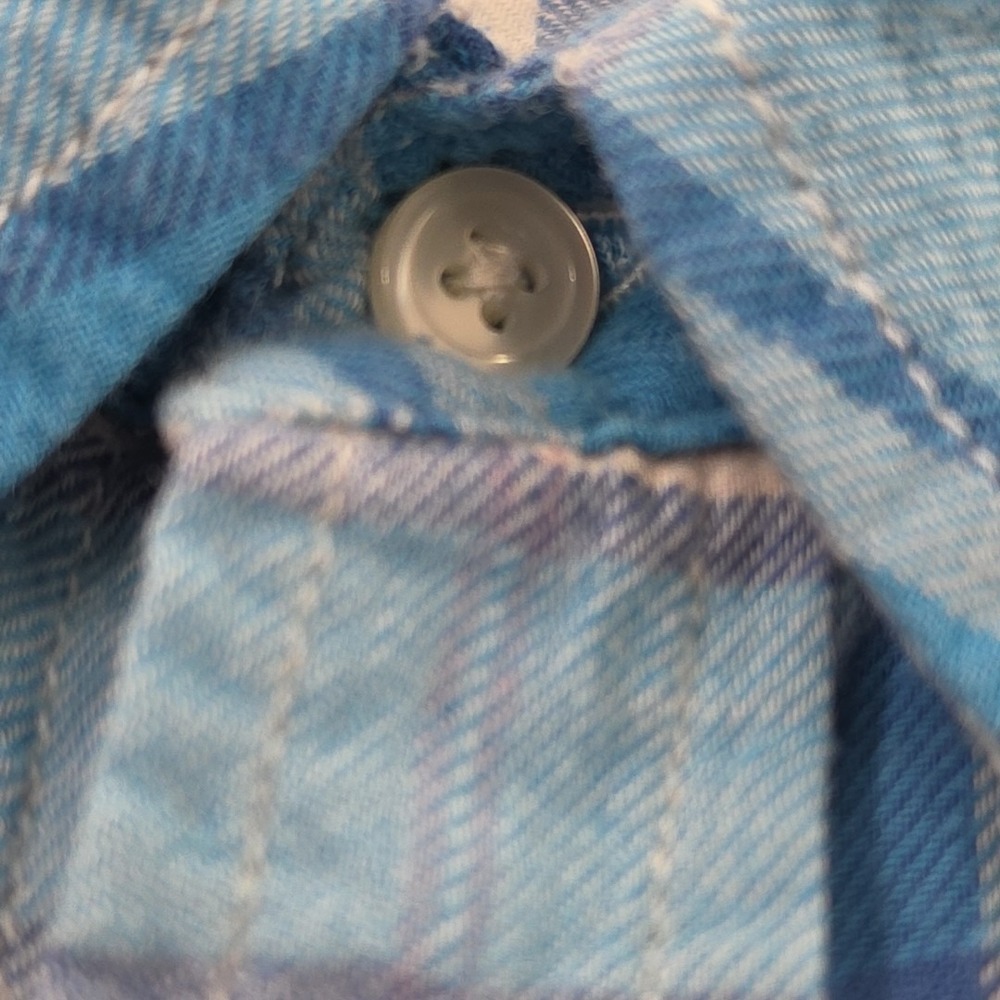 Lucky Brand Button Up Blouse Women's L Blue White Plaid Long Sleeve Pearl Snap - Picture 7 of 16